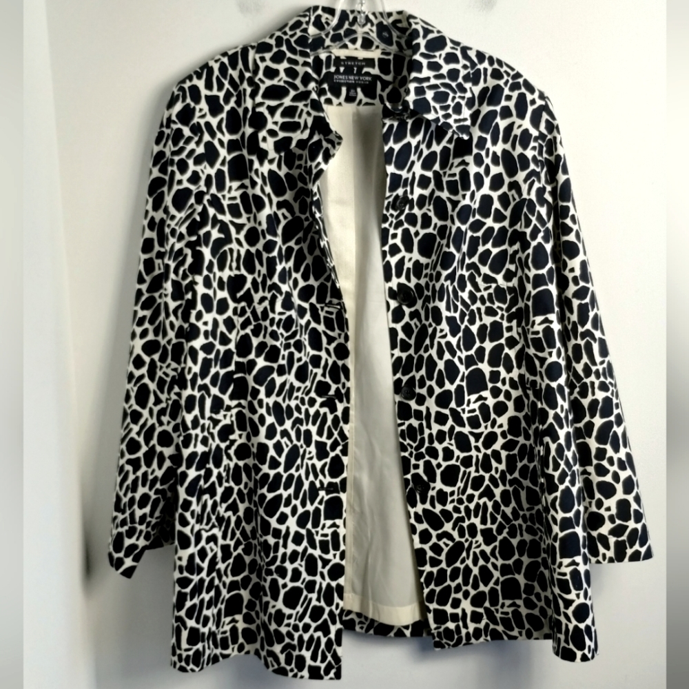 NEW Jones NY trendy jacket giraffe animal print black ivory plus size 2X cotton